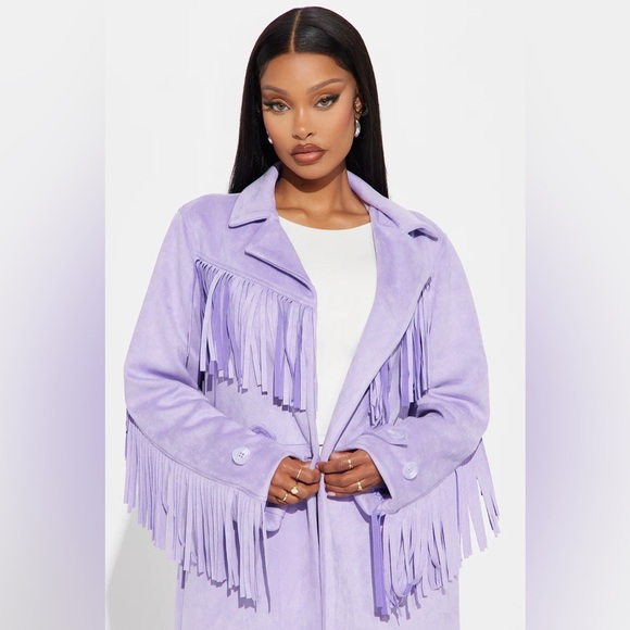 - Fatima Fringe Faux Suede Trench Lavender - Picture 2 of 7